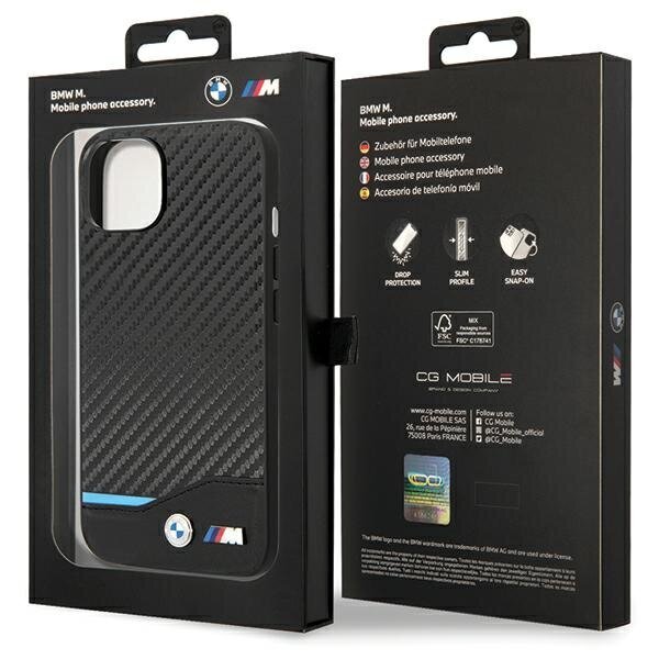 Etui BMW BMHCP13M22NBCK iPhone 13 6.1" black Leather Carbon цена и информация | Telefonide kaitsekaaned ja -ümbrised | hansapost.ee