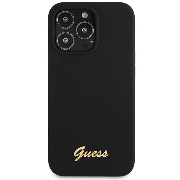 Guess GUHCP13XLSLMGBK iPhone 13 Pro Max 6.7" black hardcase Silicone Script Gold Logo hind ja info | Telefonide kaitsekaaned ja -ümbrised | hansapost.ee