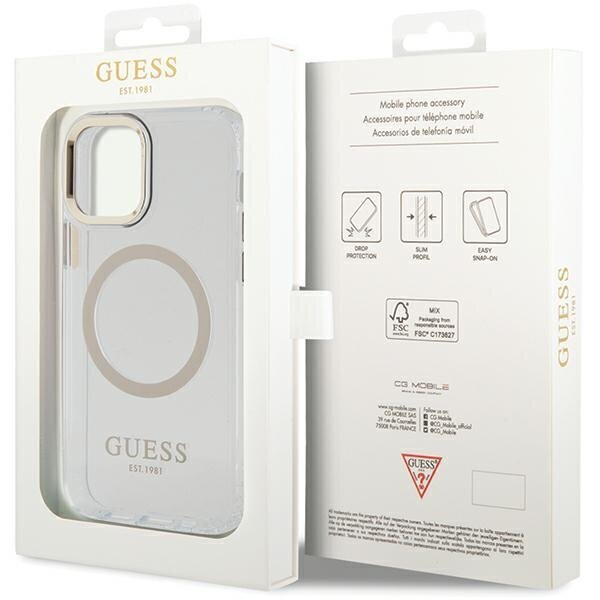 Guess GUHMP12MHTRMD iPhone 12|12 Pro 6.1" gold hardcase Metal Outline Magsafe hind ja info | Telefonide kaitsekaaned ja -ümbrised | hansapost.ee