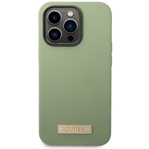 Guess GUHMP14XSBPLA iPhone 14 Pro Max 6.7" khaki hard case Silicone Logo Plate MagSafe цена и информация | Telefonide kaitsekaaned ja -ümbrised | hansapost.ee