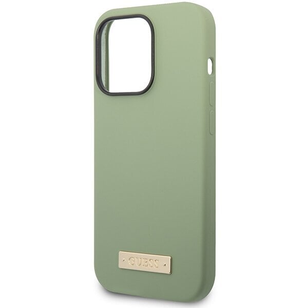 Guess GUHMP14XSBPLA iPhone 14 Pro Max 6.7" khaki hard case Silicone Logo Plate MagSafe цена и информация | Telefonide kaitsekaaned ja -ümbrised | hansapost.ee