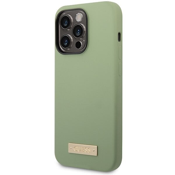 Guess GUHMP14XSBPLA iPhone 14 Pro Max 6.7" khaki hard case Silicone Logo Plate MagSafe цена и информация | Telefonide kaitsekaaned ja -ümbrised | hansapost.ee