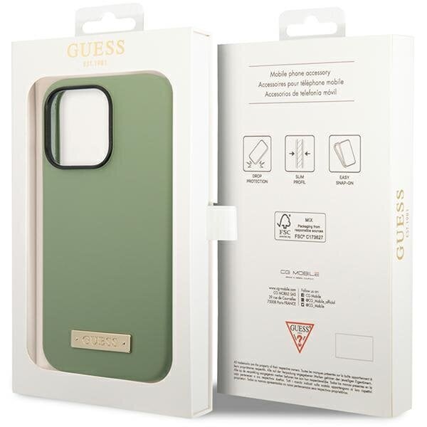 Guess GUHMP14XSBPLA iPhone 14 Pro Max 6.7" khaki hard case Silicone Logo Plate MagSafe цена и информация | Telefonide kaitsekaaned ja -ümbrised | hansapost.ee