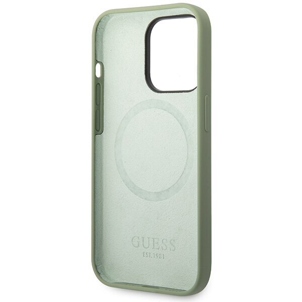 Guess GUHMP14XSBPLA iPhone 14 Pro Max 6.7" khaki hard case Silicone Logo Plate MagSafe hind ja info | Telefonide kaitsekaaned ja -ümbrised | hansapost.ee