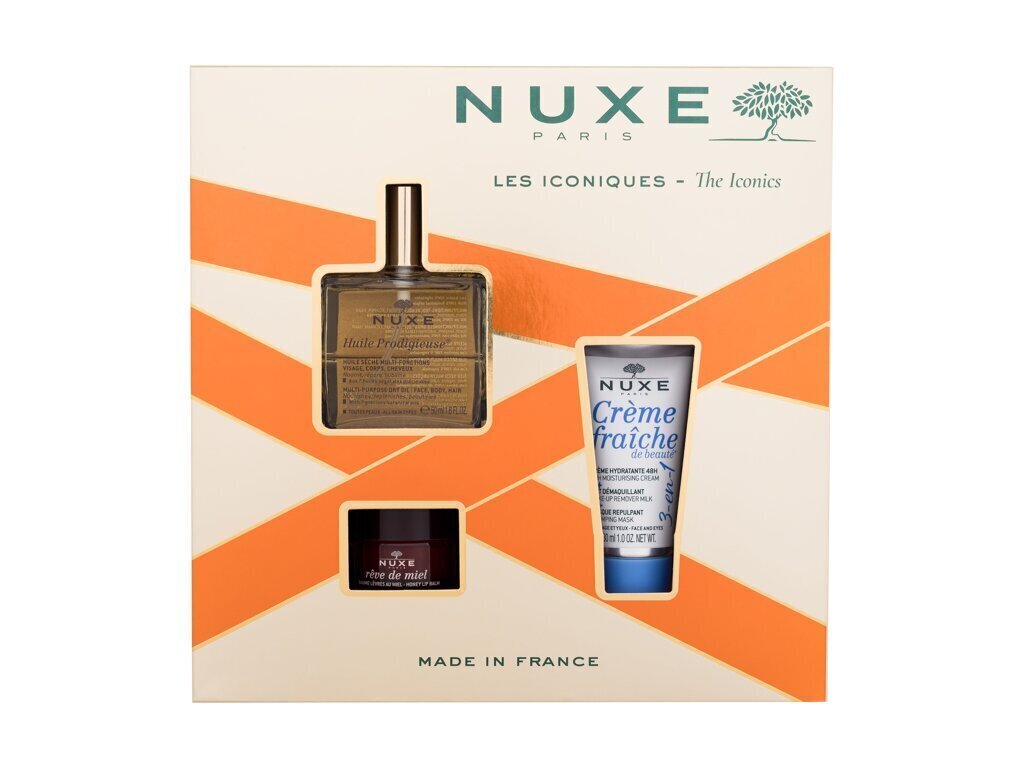 Kinkekomplekt Nuxe The Iconics Nuxe Best Seller Gift Box Prodigious: õli , 50 ml + näokreem, 30 ml + huulepalsam, 15 g. hind ja info | Näoõlid, ampullid ja seerumid | hansapost.ee