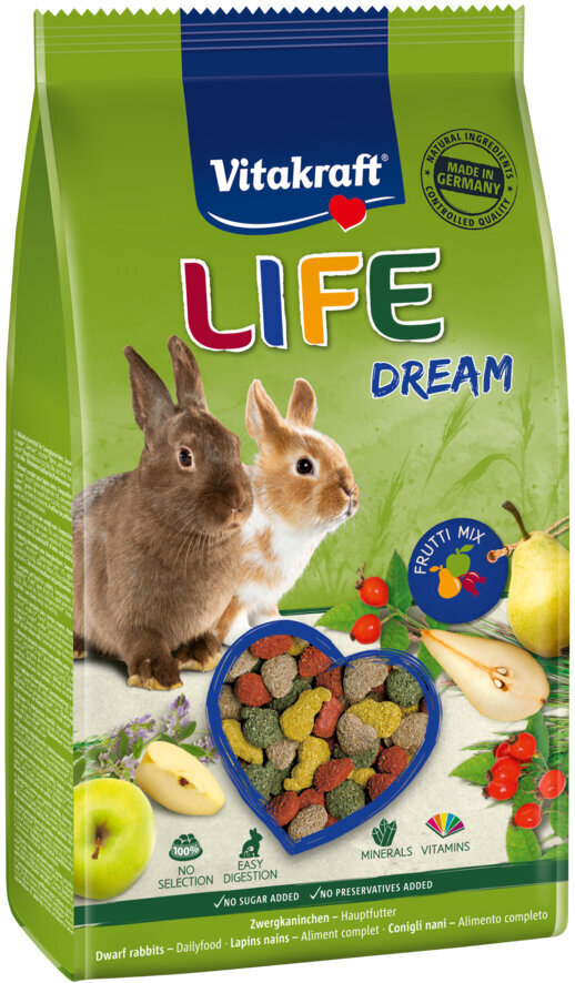 Sööt kääbusküülikutele Vitakraft Life Dream, 600 g цена и информация | Toit väikeloomadele | hansapost.ee