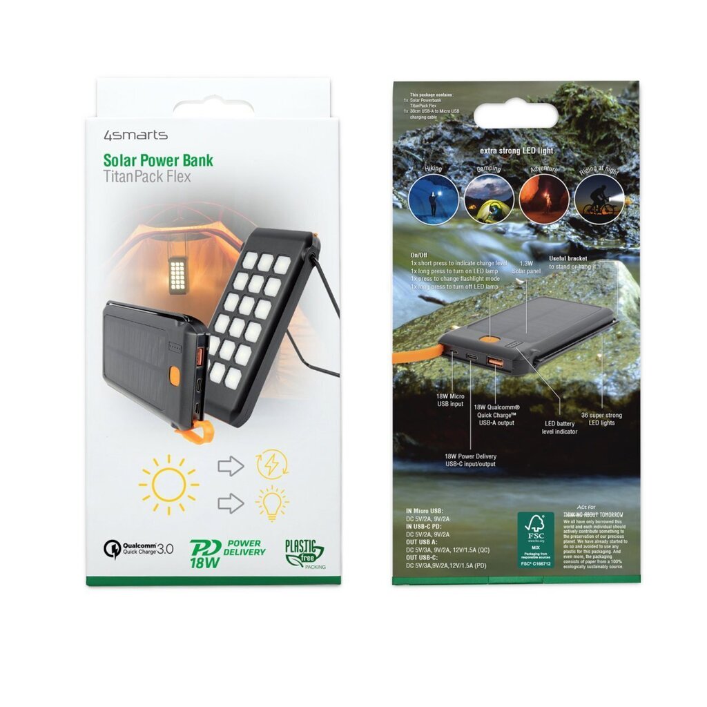 4smart Solar Titan Pack Flex 10000mAh price and information | Akupangad | hansapost.ee