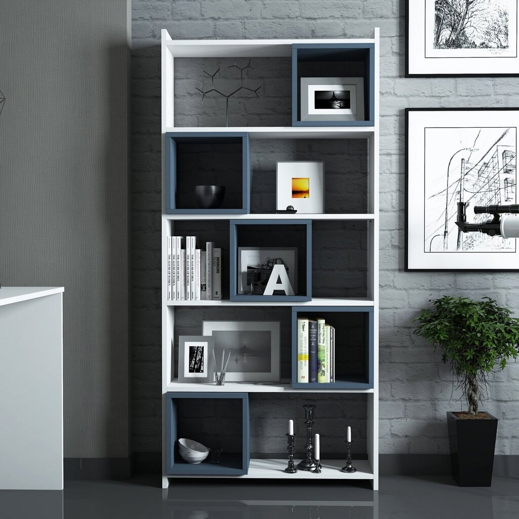 Eraldiseisev riiul Kalune Design Box II, valge/sinine цена и информация | Riiulid | hansapost.ee