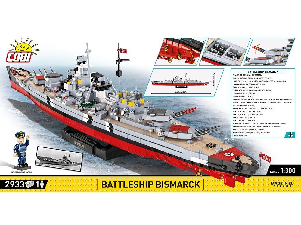 COBI - Plastkonstruktorid Battleship Bismarck - Executive Edition, 1/300, 4840 hind ja info | Klotsid ja konstruktorid | hansapost.ee