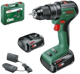 Аккумуляторная дрель Bosch UniversalDrill 18V-60, (2x2.0Ah), 0-500/1900 мин-1 цена и информация | Ручной инструмент, 18 В 125 мм бесщеточная угловая шлифовальная машина для Makita Cordless, замена литий-ионного аккумулятора | hansapost.ee