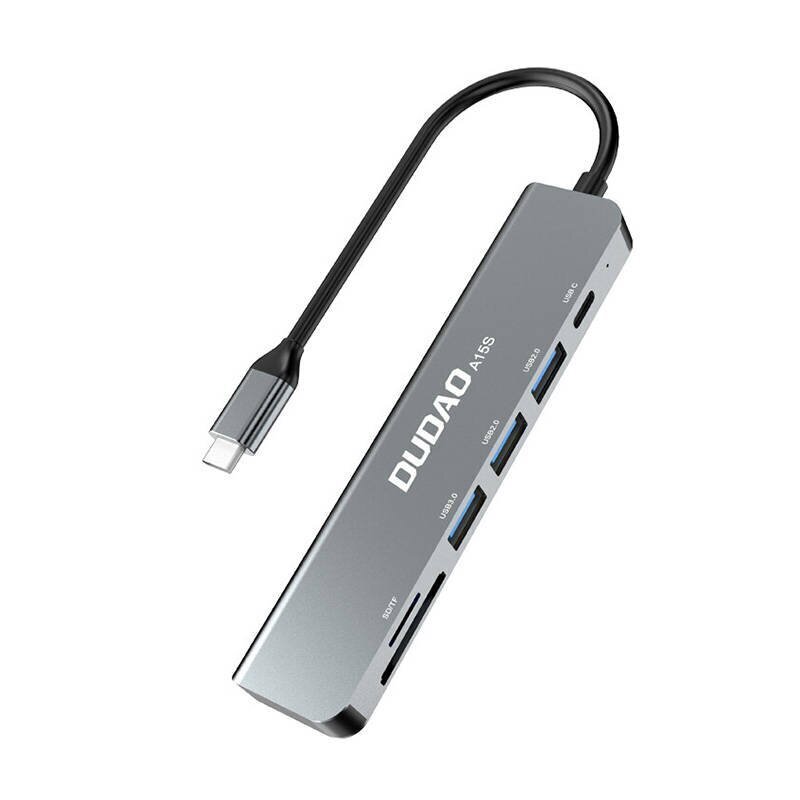 Adapter 6in1 Dudao A15S USB-C to 3x USB, 1x USB-C, SD | TF (gray) hind ja info | USB adapterid ja jagajad | hansapost.ee