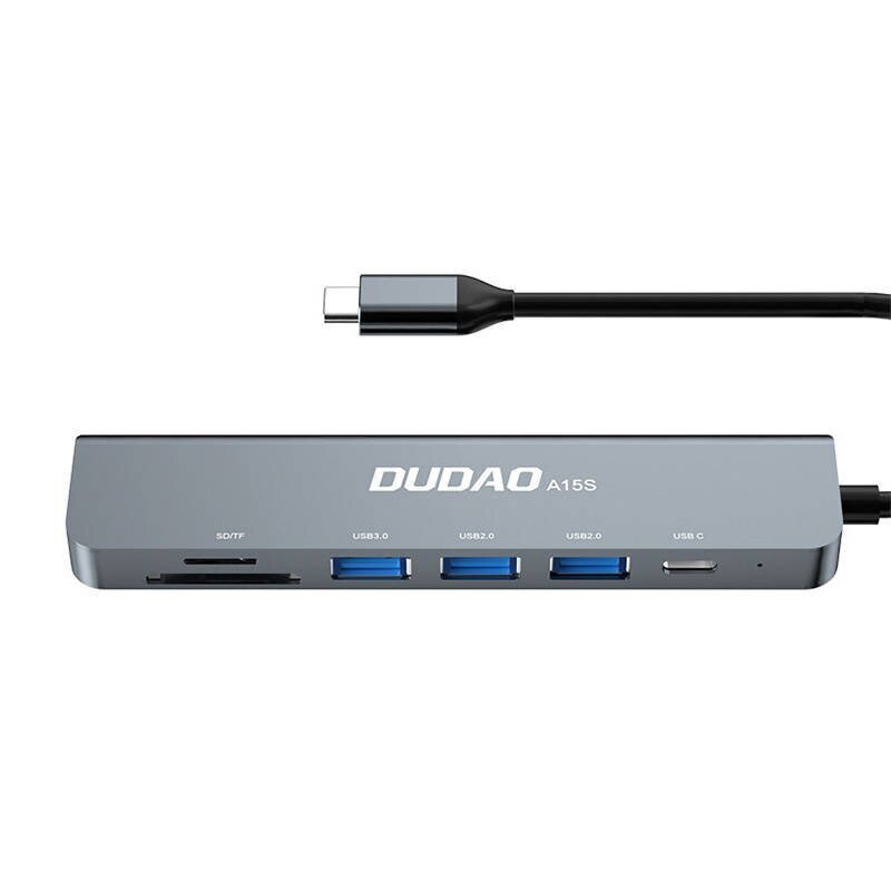 Adapter 6in1 Dudao A15S USB-C to 3x USB, 1x USB-C, SD | TF (gray) цена и информация | USB adapterid ja jagajad | hansapost.ee