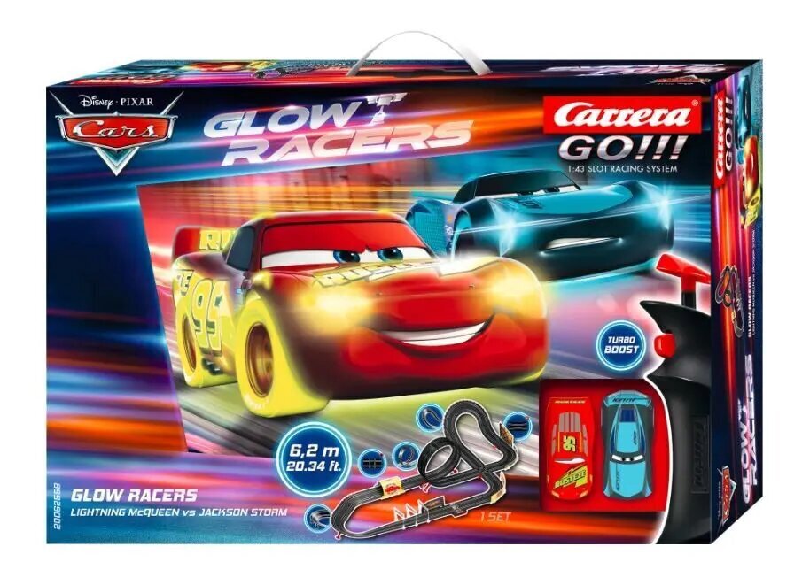 Auto rööbastee Cars Glow Racers 6.2m цена и информация | Mänguasjad poistele | hansapost.ee