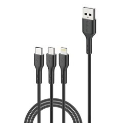 Foneng Кабель Foneng X36 3in1 USB-USB-C / Lightning / Micro USB, 2,4 А, 2 м (черный) цена и информация | Borofone 43757-uniw | hansapost.ee