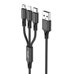 Кабель Budi 3-в-1 USB-USB-C/Lightning/Micro USB, 1 м (черный) цена и информация | Budi Телефоны и аксессуары | hansapost.ee