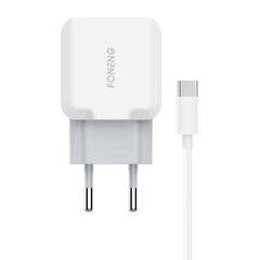 Foneng Настенное зарядное устройство USB Foneng T210, 2.1A + кабель USB-USB-C (белый) цена и информация | Зарядные устройства для телефонов | hansapost.ee