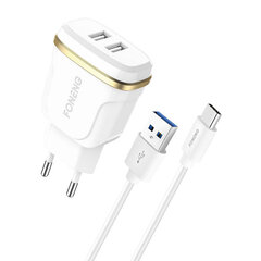 Foneng Foneng T240 2 настенных зарядных устройства USB, 2,4 А + кабель USB-USB-C (белый) цена и информация | Зарядные устройства для телефонов | hansapost.ee