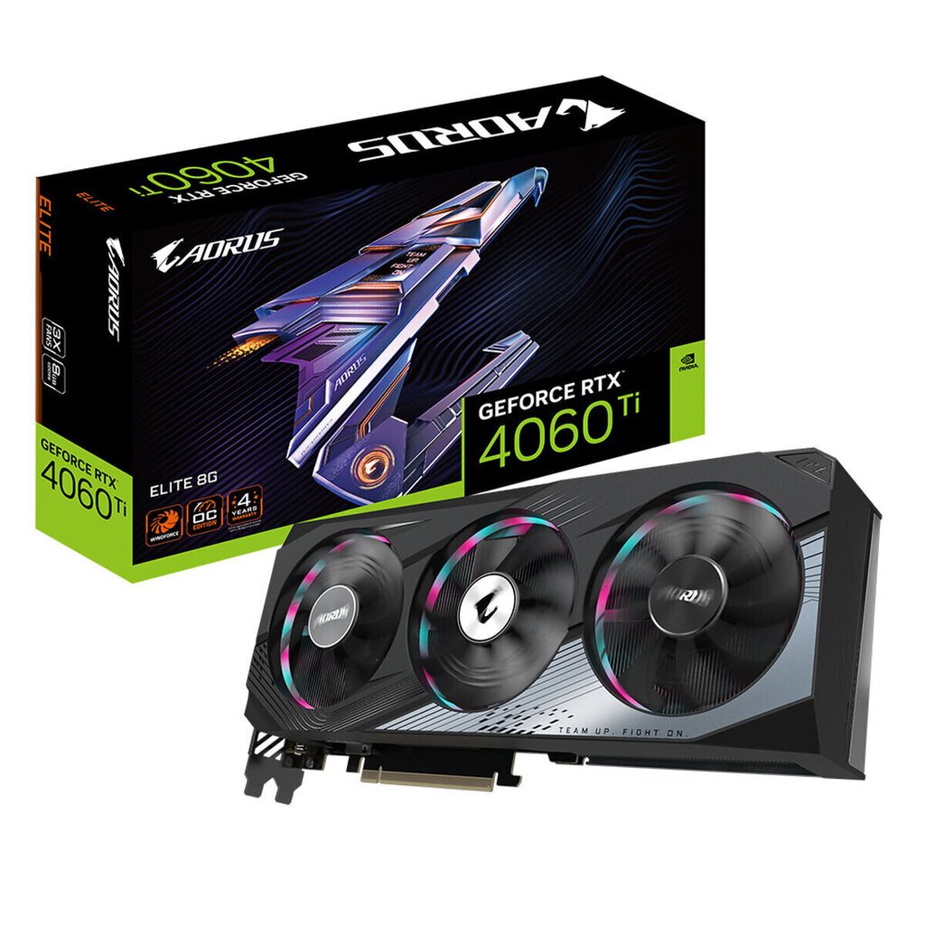 Gigabyte Aorus GeForce RTX 4060 Ti Elite (GV-N406TAORUSE-8GD) hind ja info | Videokaardid | hansapost.ee