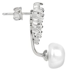 JwL Luxury Pearls Асимметричные серьги - двойные серьги с настоящим белым жемчугом и продольные серьги с цирконами JL0260 sJL0260 цена и информация | Серьги | hansapost.ee