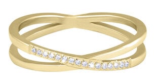 Troli Позолоченное двойное стальное кольцо с прозрачными золотыми цирконами цена и информация | Кольцо | hansapost.ee
