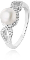 Серебряное кольцо с кристаллами и настоящим жемчугом Beneto AGG205 цена и информация | Кольца | hansapost.ee
