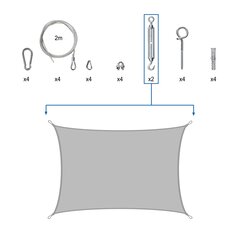 Квадратный теневой парус с креплениями Hobbygarden, 3x4,5 м, серый цена и информация | Зонты, маркизы, стойки | hansapost.ee