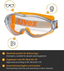 Uvex ultraheli supravision Excellence Guardian Prillid - läbipaistev/hall -oranž hind ja info | Kaitsekiivrid, visiirid, kaitsemaskid, kaitseprillid | hansapost.ee