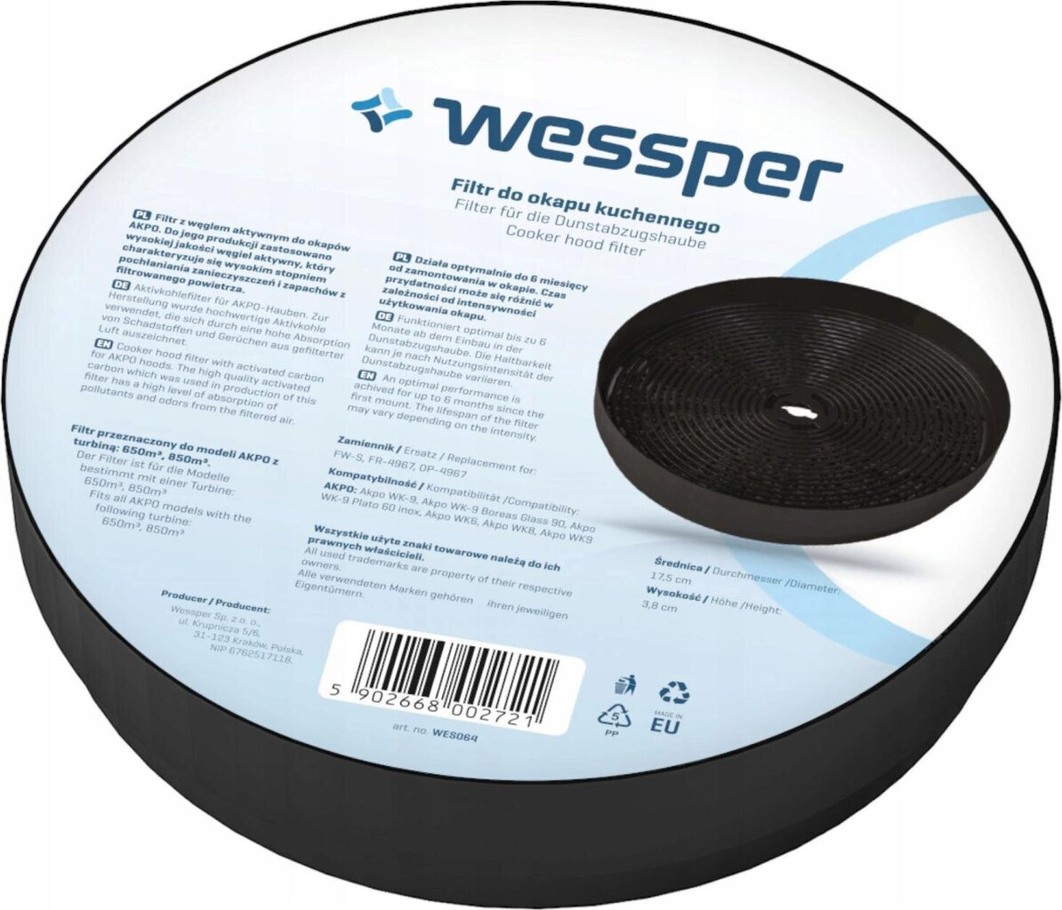 Wessper Cooker Hood Filter FW-S 650 1 tk. hind ja info | Õhupuhastite filtrid | hansapost.ee