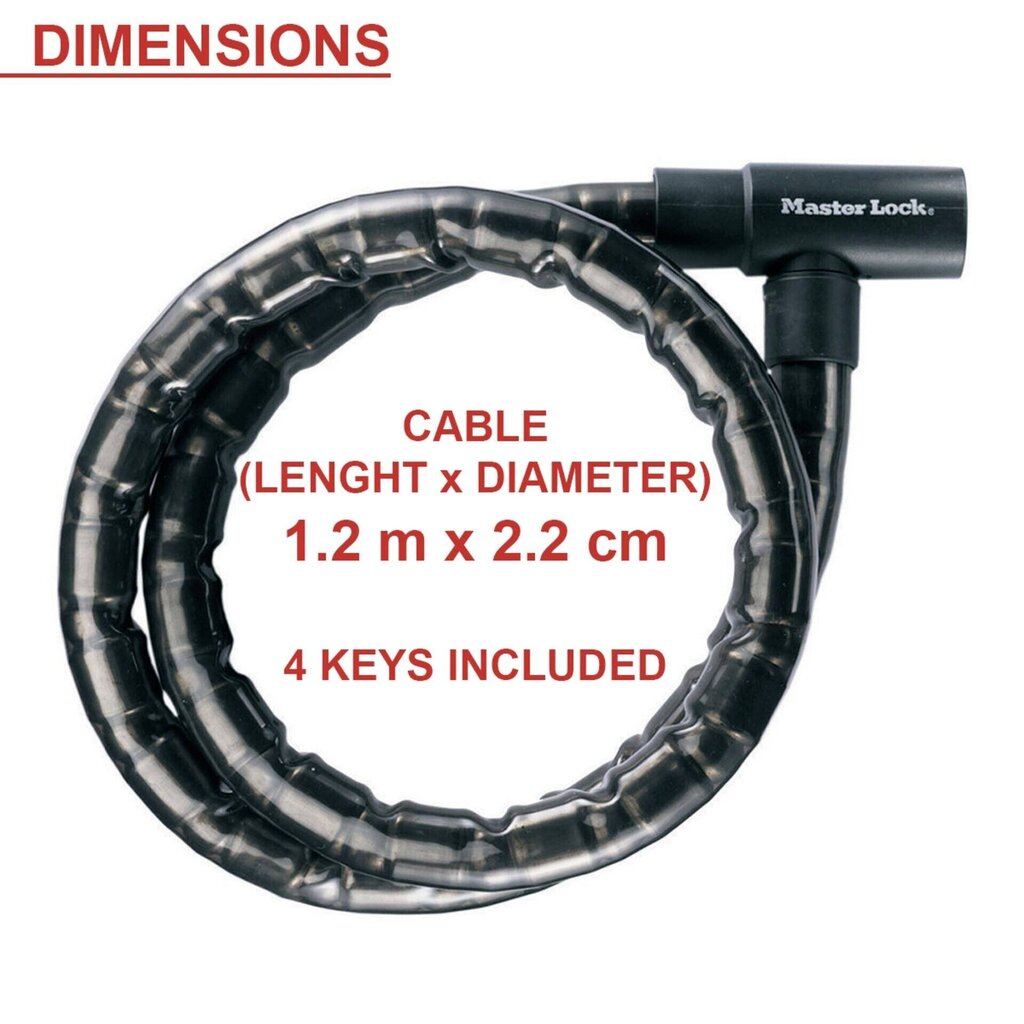 Jalgrattalukk Master Lock 22x1200 mm, must hind ja info | Rattalukud | hansapost.ee