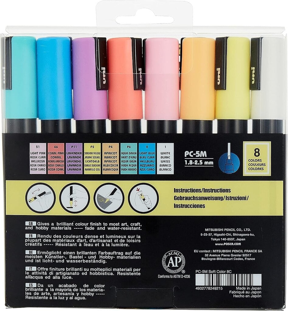 Markerid Uni-Ball Posca PC-5M SOFT Color, 8 tk. hind ja info | Kunstitarbed, voolimise tarvikud | hansapost.ee