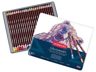 Värvipliiats Derwent Coloursoft 24tk metallkarbis цена и информация | Derwent Товары для школы | hansapost.ee