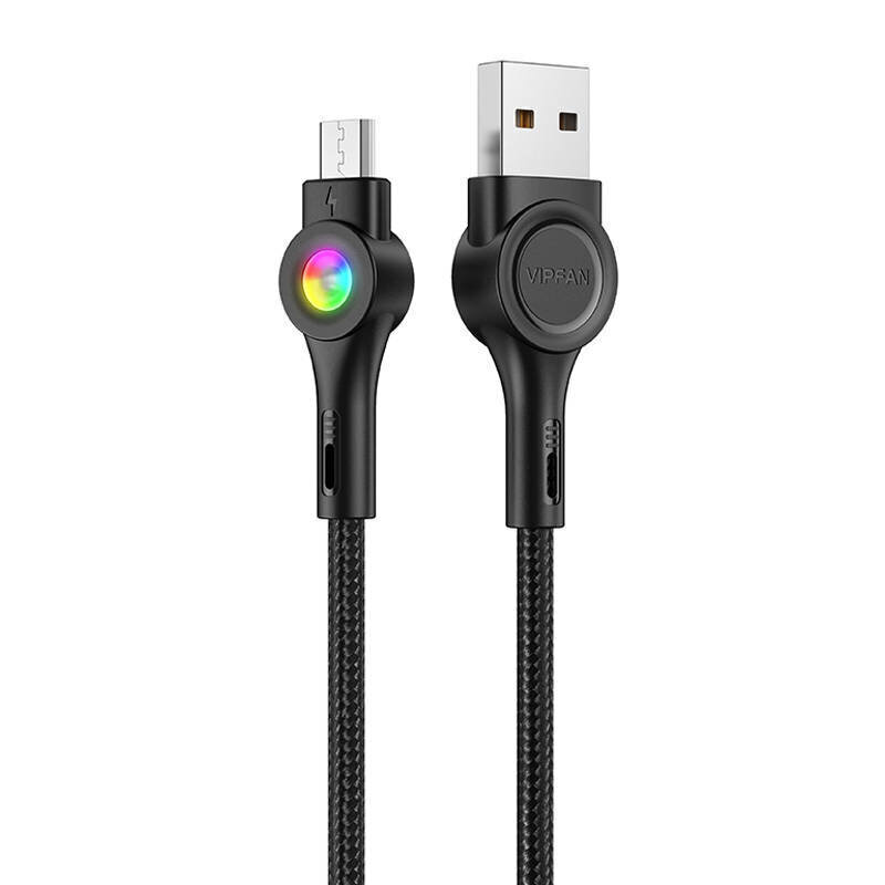 Vipfan USB to Micro USB kaabel X08, 3A, 1.2m, must цена и информация | Mobiiltelefonide kaablid | hansapost.ee