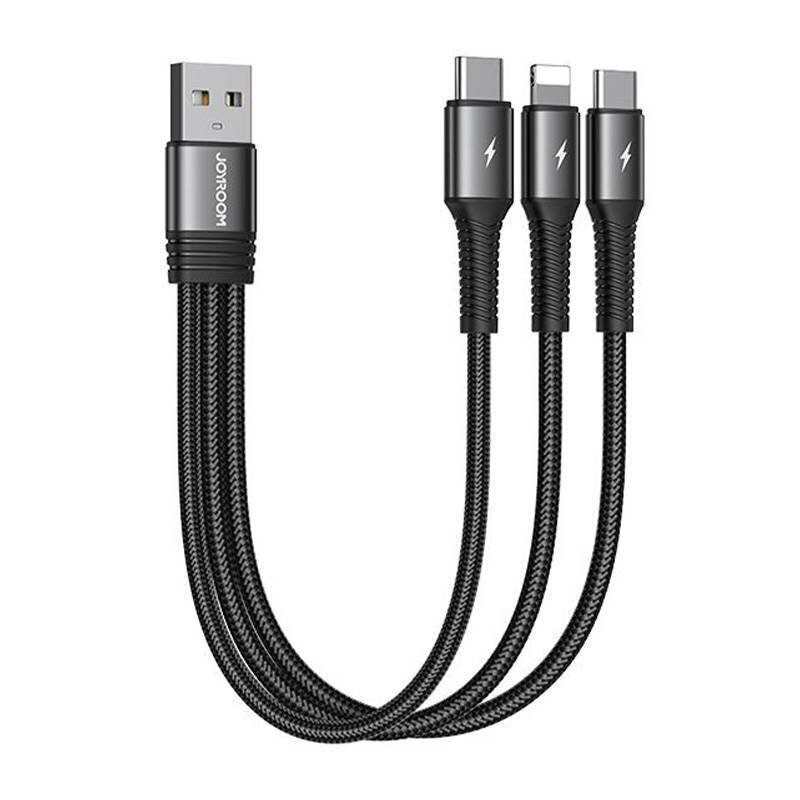 USB cable Joyroom S-01530G11 3in1 2x USB-C | Lightning 3.5A 0.15m (black) hind ja info | Mobiiltelefonide kaablid | hansapost.ee