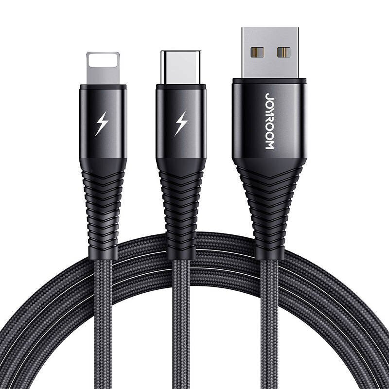 USB cable Joyroom S-1230G12 2in1 USB-C | Lightning 3A 1.2m (black) hind ja info | Mobiiltelefonide kaablid | hansapost.ee