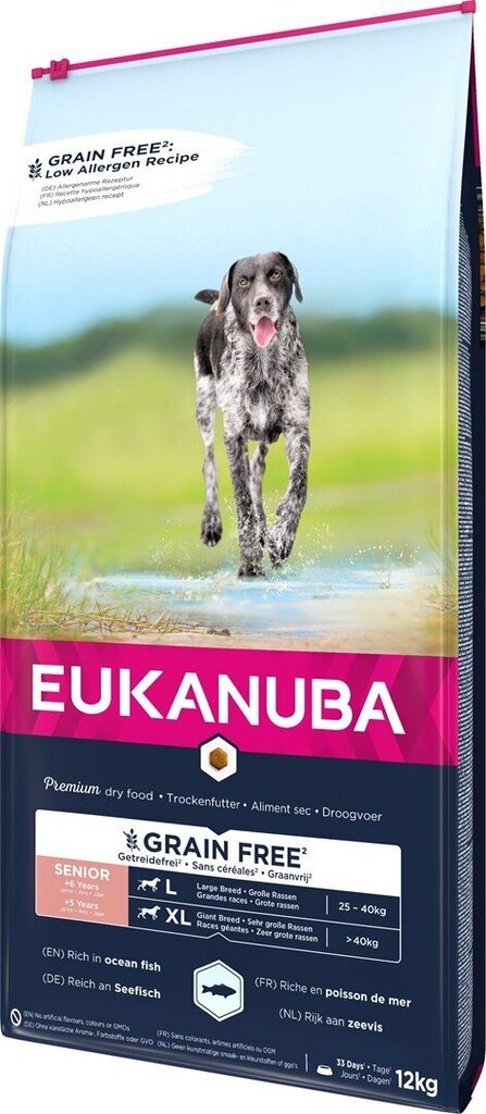 Kuivtoit suurtest tõugudest koertele Eukanuba Senior kalaga, 12 kg цена и информация | Koerte kuivtoit ja krõbinad | hansapost.ee