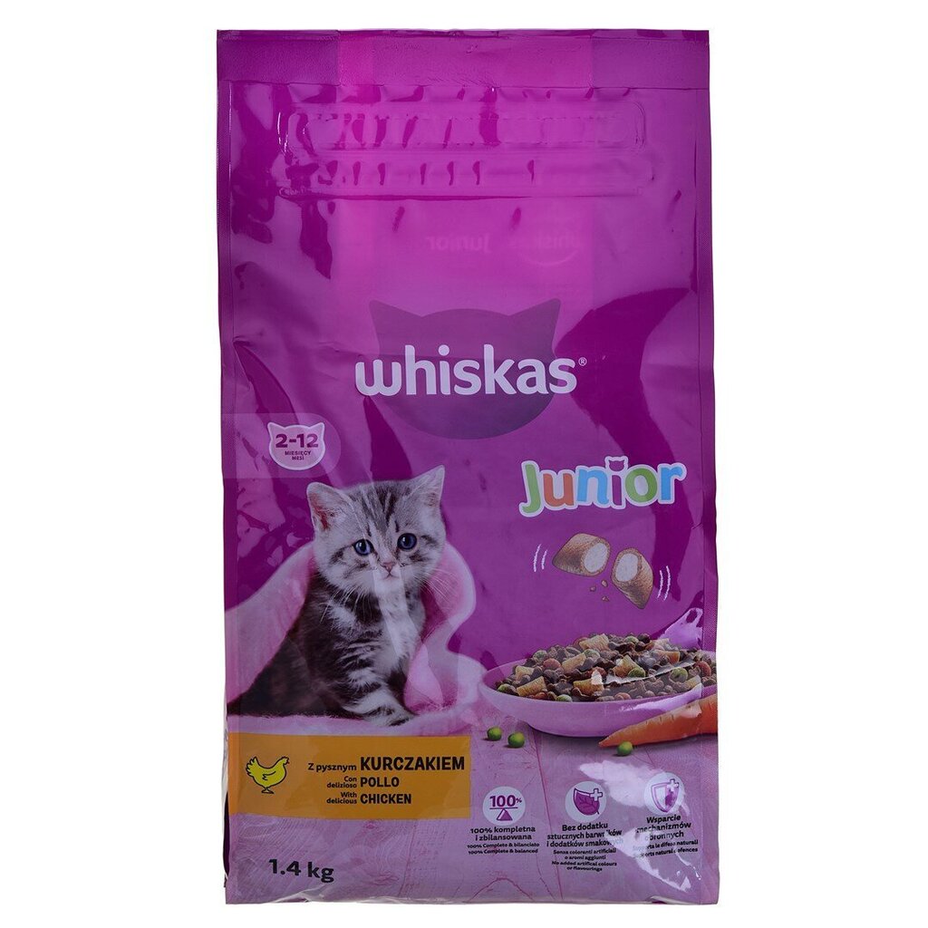 Kuivtoit kassidele Whiskas Junior kanaga, 1,4 kg hind ja info | Kassi kuivtoit ja kassikrõbinad | hansapost.ee