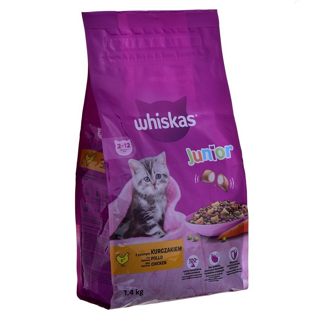 Kuivtoit kassidele Whiskas Junior kanaga, 1,4 kg цена и информация | Kassi kuivtoit ja kassikrõbinad | hansapost.ee