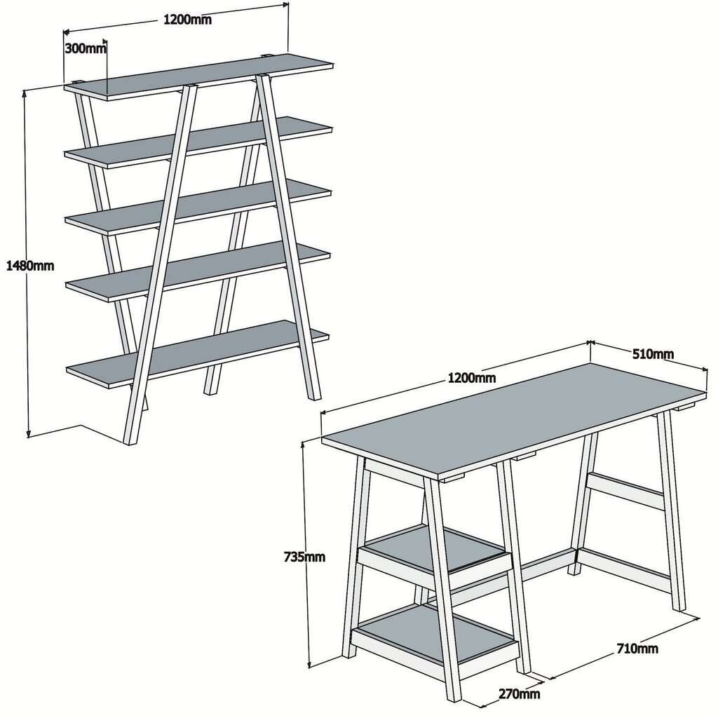 Kirjutuslaua ja raamaturiiuli komplekt Kalune Design Perla, helepruun цена и информация | Arvutilauad, kirjutuslauad | hansapost.ee