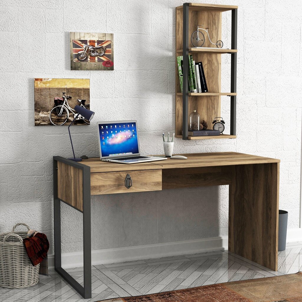 Kirjutuslaua ja riiuli komplekt Kalune Design Lost Rafli, pruun hind ja info | Arvutilauad, kirjutuslauad | hansapost.ee