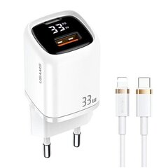 USAMS Ład. siec. 1xUSB-C+1xUSB T46 33W PD3.0 +QC3.0 Fast Charging +kabel U63 USB-C|Lightning biały|white UDTZ02 (USAMS-UD) цена и информация | Зарядные устройства для телефонов | hansapost.ee