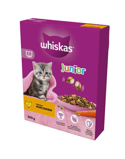 Whiskas noortele kassidele, kanaga, 6x300 g цена и информация | Kassi kuivtoit ja kassikrõbinad | hansapost.ee