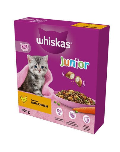 Whiskas kanaga, noortele kassidele, 5x800 g цена и информация | Kassi kuivtoit ja kassikrõbinad | hansapost.ee