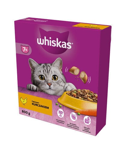 Whiskas vanematele kassidele, kanaga, 5x800 g цена и информация | Kassi kuivtoit ja kassikrõbinad | hansapost.ee