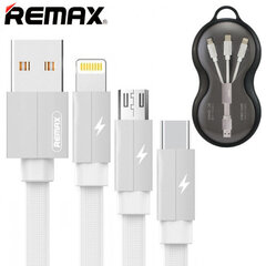 Remax Kerolla RC-094. lame USB-mikro-USB / välk / USB-C kaabel kangapunutisega 2.4A 1M. (Valge) hind ja info | Mobiiltelefonide kaablid | hansapost.ee