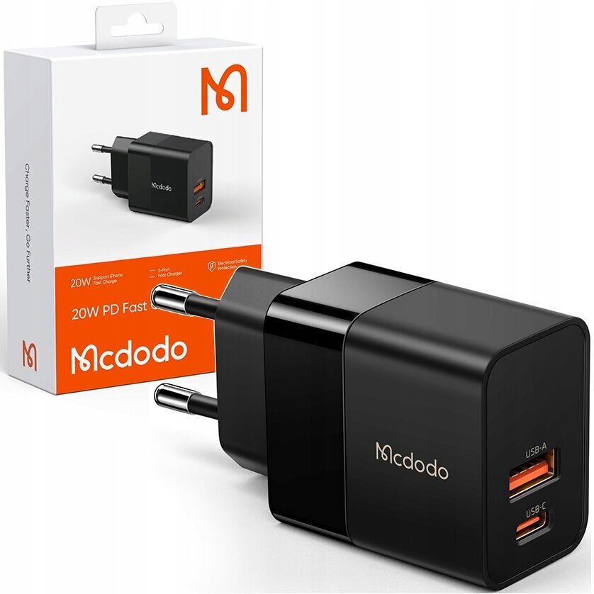 Mcdodo telefonilaadija, kiire, USB, USB-C, 20W, Iphone'ile, universaalne, must цена и информация | Laadijad mobiiltelefonidele | hansapost.ee