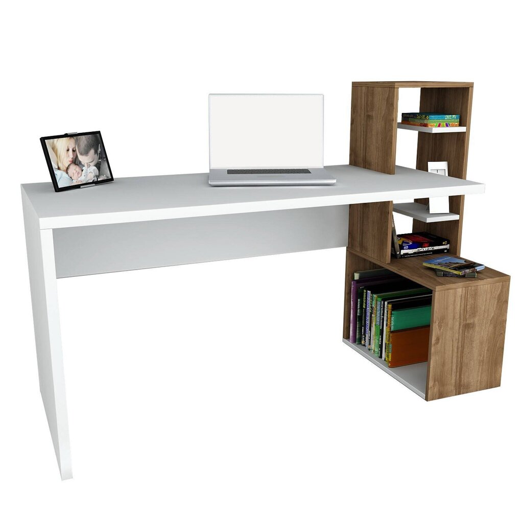 Kirjutuslaud riiulitega Side, valge/pruun hind ja info | Arvutilauad, kirjutuslauad | hansapost.ee