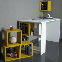 Письменный стол с полкой Kalune Design 845 (II), белый/желтый цена и информация | Детские письменные столы | hansapost.ee