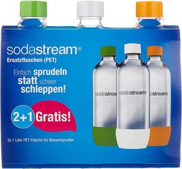 SodaStream, täitepudel, 3x1l, valge, roheline, oranž цена и информация | Аппараты для газирования воды | hansapost.ee