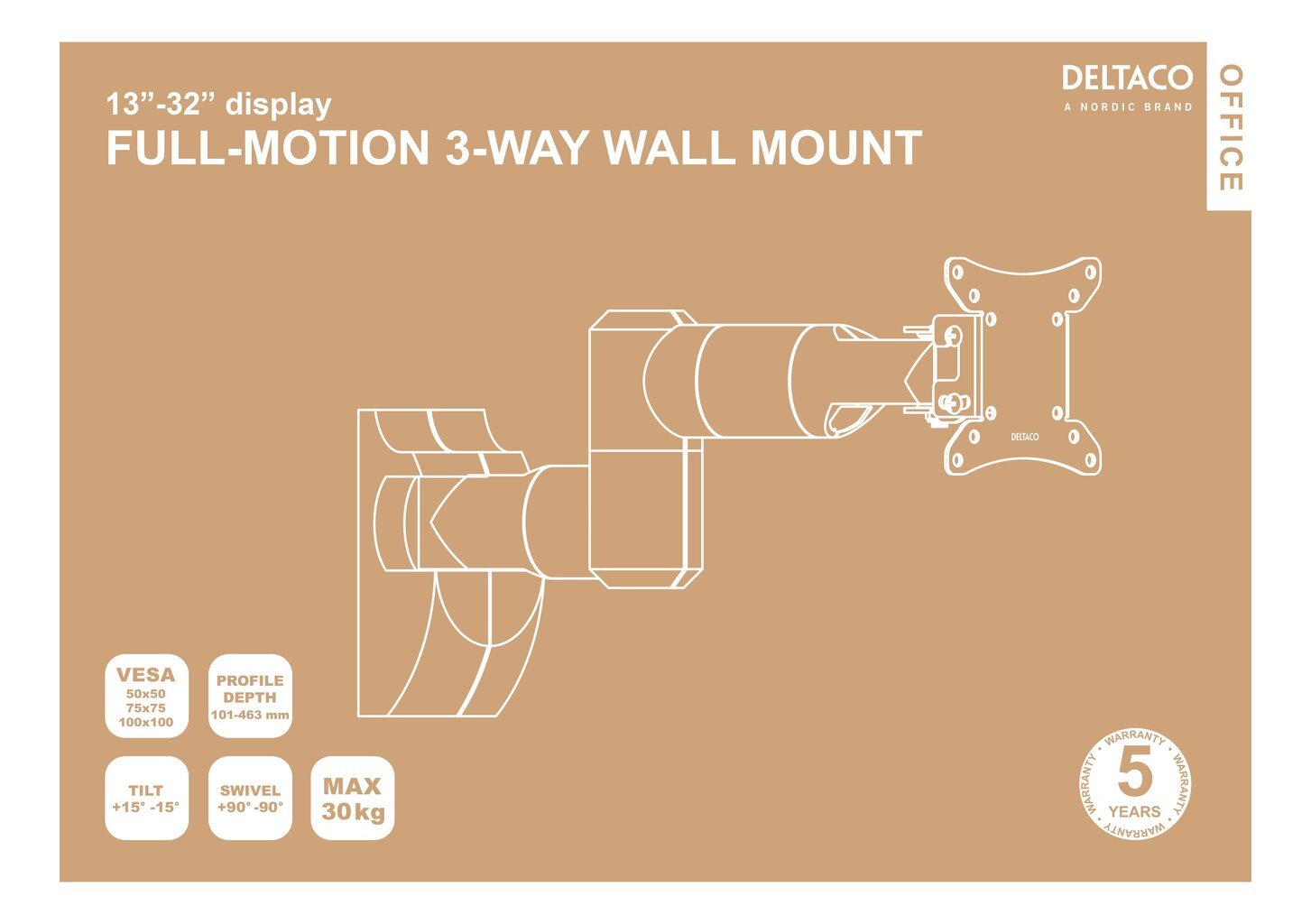 Deltaco ARM-0370, Vesa 50/75/100, 13-32" цена и информация | Monitori kinnitused | hansapost.ee