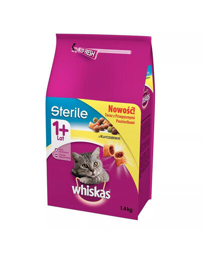 Whiskas steriliseeritud kassidele kanaga, 1.4 kg x 6 цена и информация | Kassi kuivtoit ja kassikrõbinad | hansapost.ee